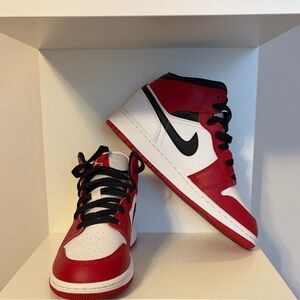 Nike Red White Black High-Top Sneakers with Black Swoosh